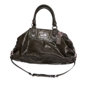 Coach Madison Sabrina Satchel Olive Green/Gray Authentic Patent Leather Purse